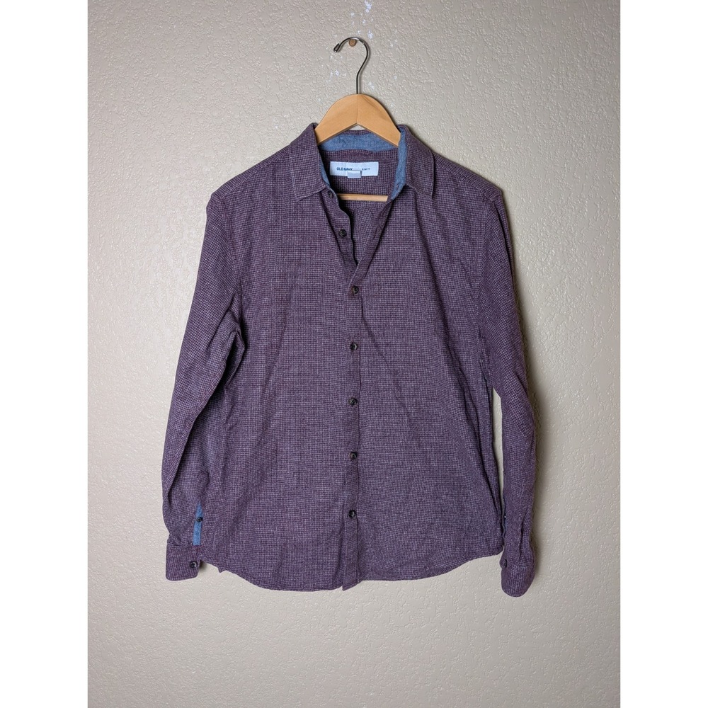 Old Navy Mens Slim Fit Button Down Shirt purple Houndstooth Cotton Medium